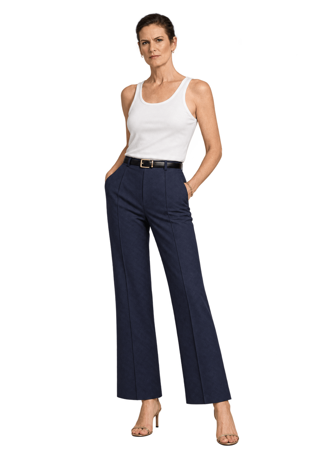 1990s Dark Navy Blue Woven Fabric Trousers - Model