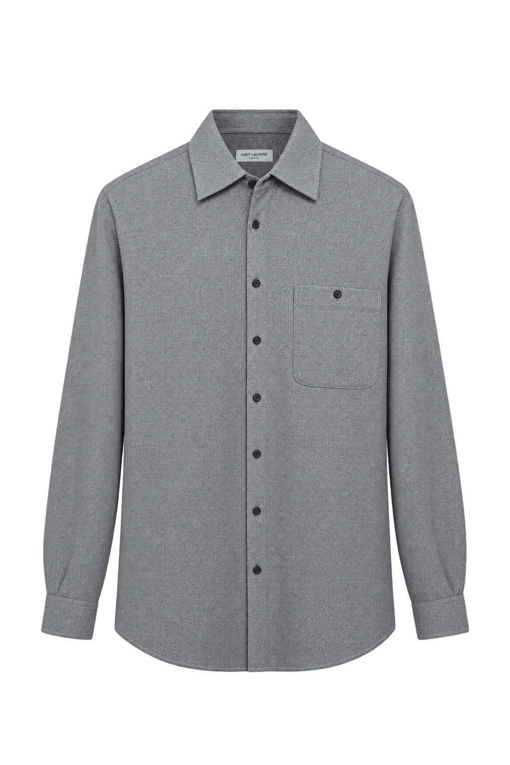 1980s Light Grey Woven Fabric Button-Down Shirt - Front View