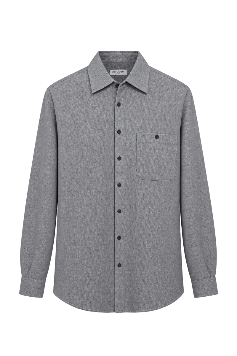 1980s Light Grey Woven Fabric Button-Down Shirt - Front View