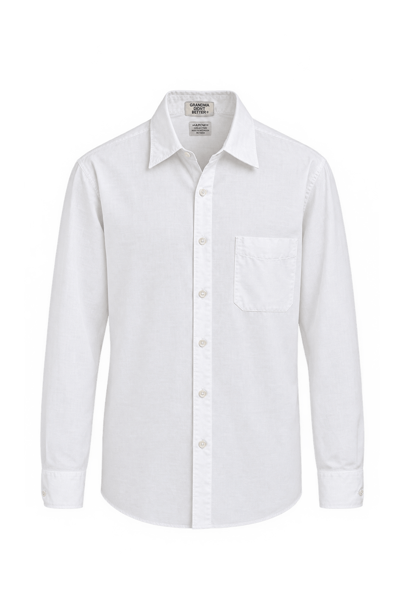 1980s White Woven Button-Down Shirt - Front View