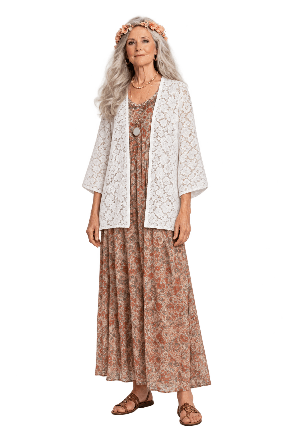 1970s Ivory White Lace Cardigan - Model