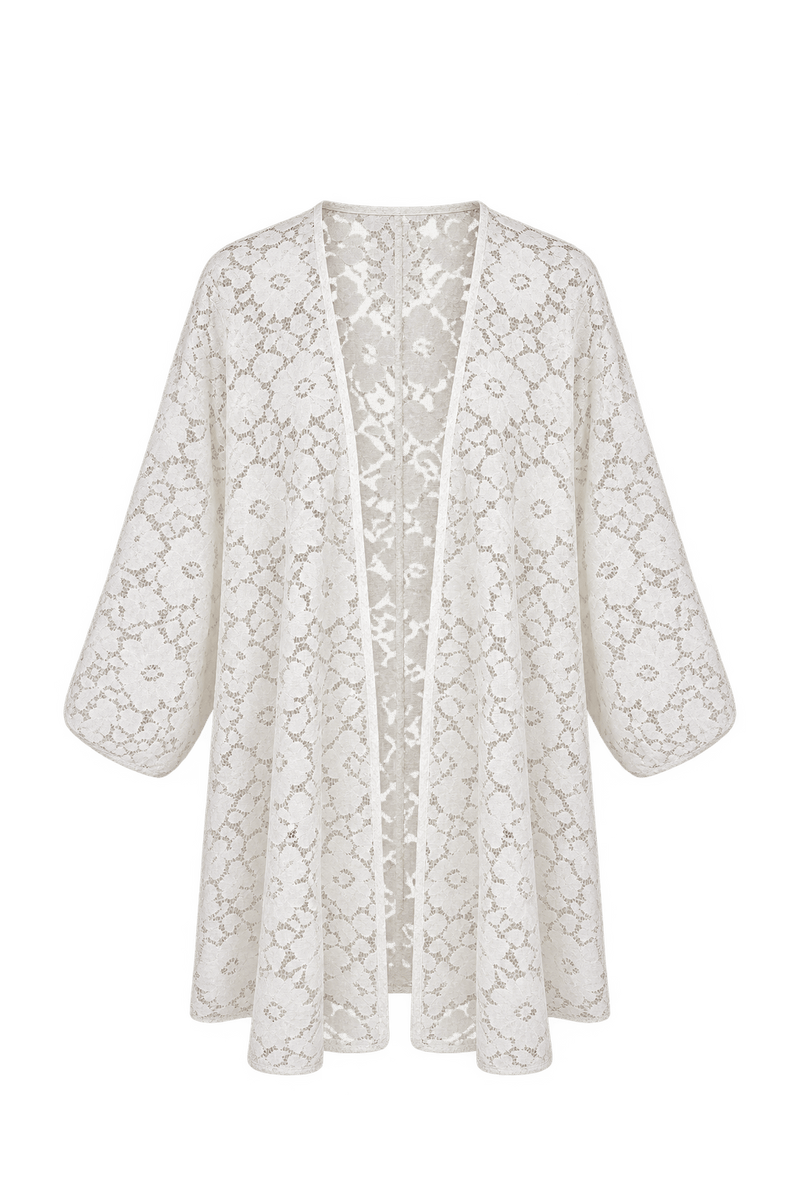 1970s Ivory White Lace Cardigan - Front View
