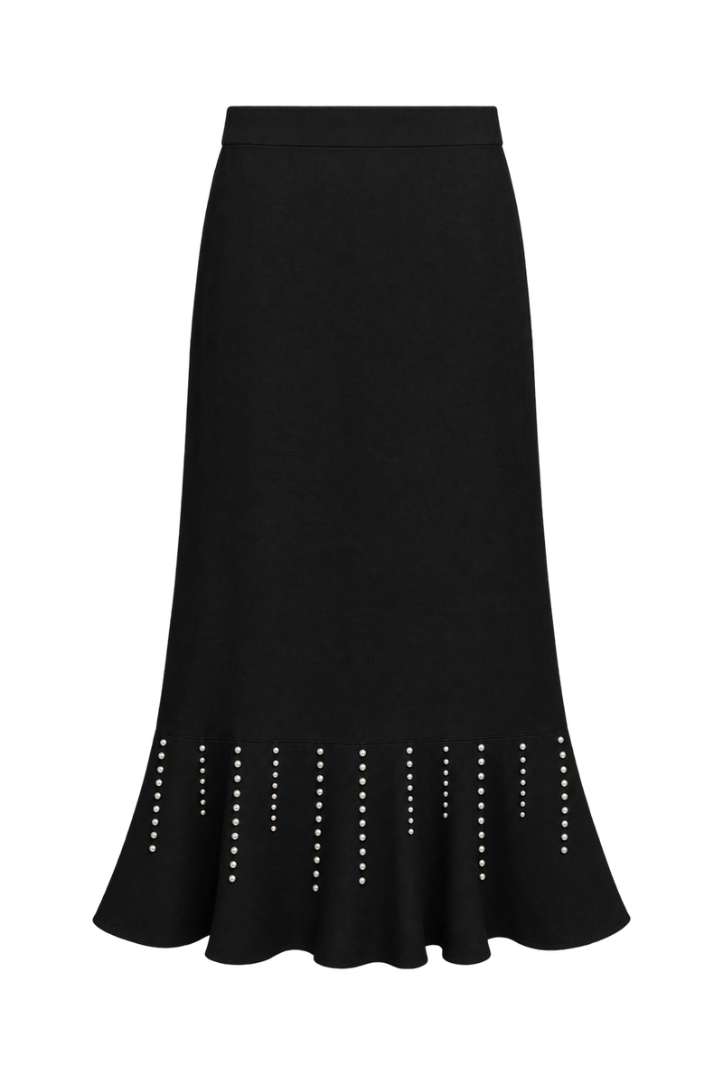 1980s Black Woven Skirt - Front View