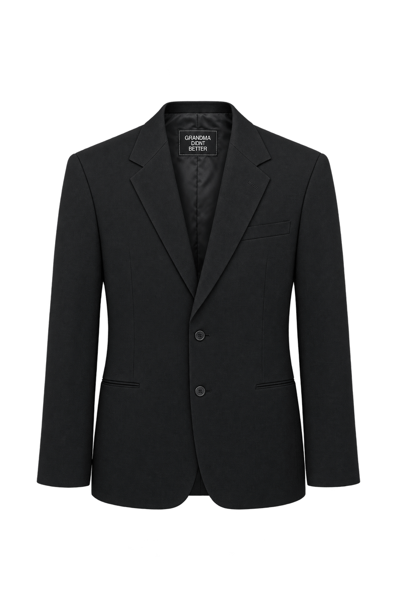 1990s Black Woven Fabric Blazer - Front View