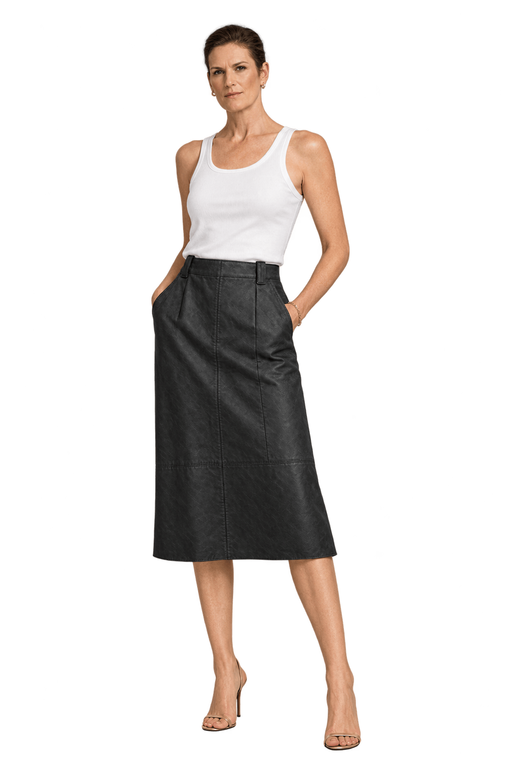 1990s Black Leather Skirt - Model
