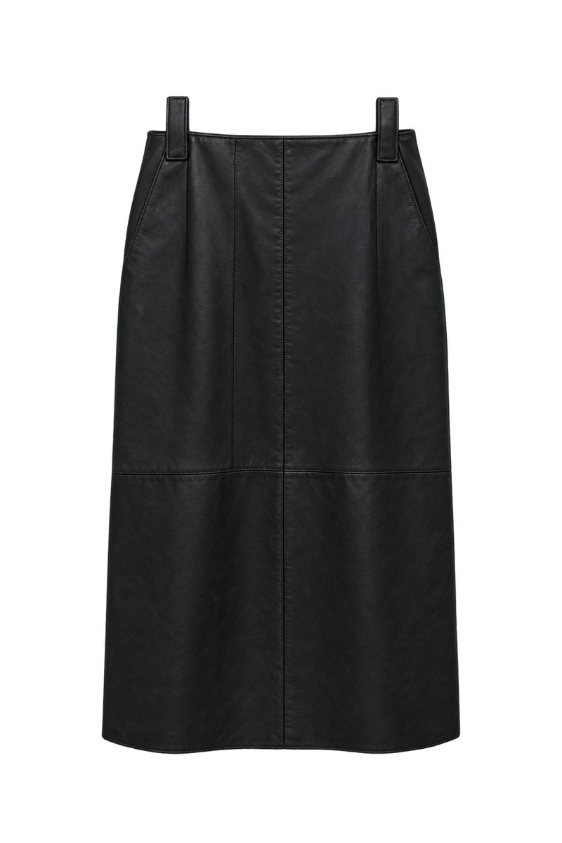 1990s Black Leather Skirt - Front View