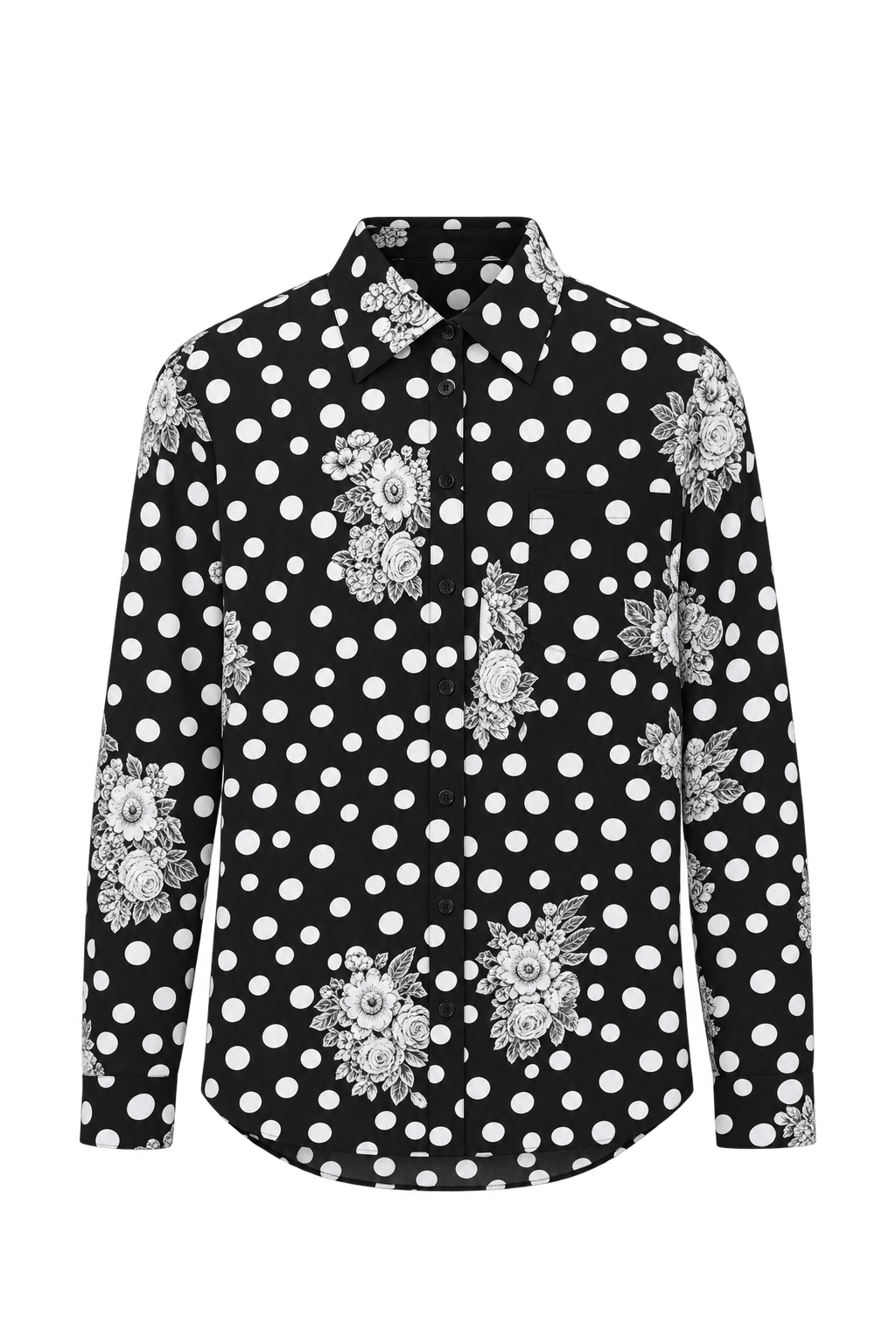 1990s Black Woven Fabric Button-Down Shirt - Front View