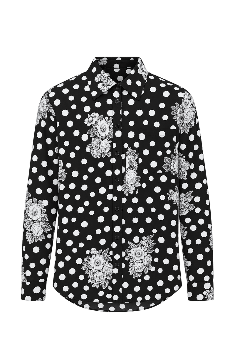 1990s Black Woven Fabric Button-Down Shirt - Front View