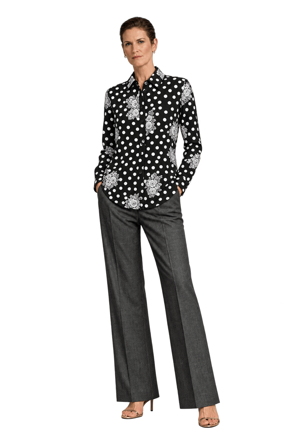 1990s Black Woven Fabric Button-Down Shirt - Model