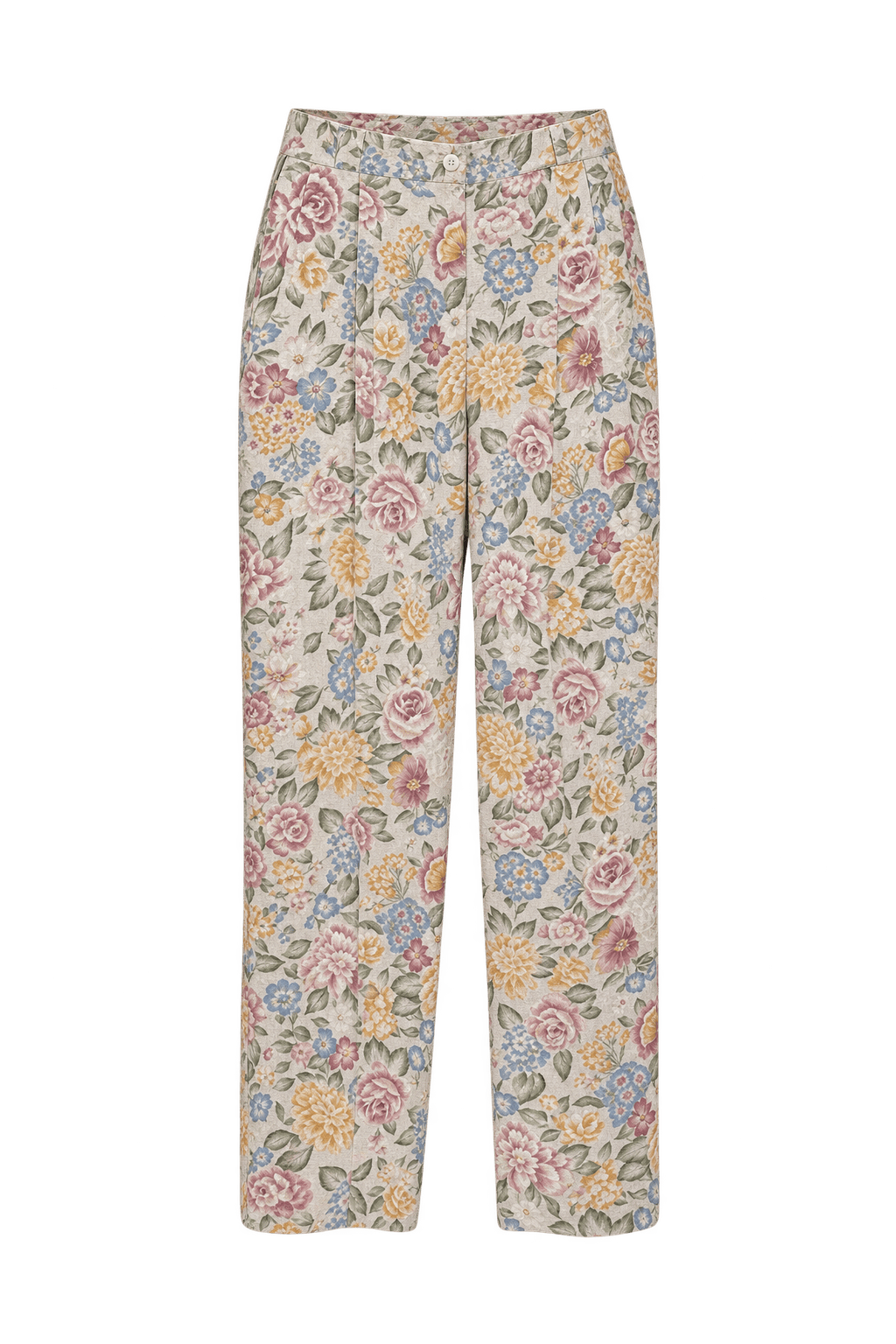 1990s Light Beige Woven Fabric Trousers - Front View