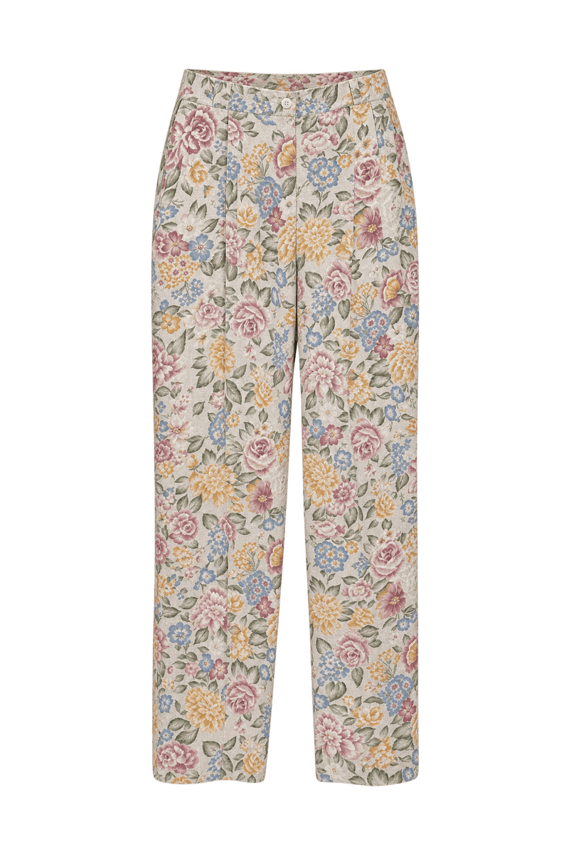 1990s Light Beige Woven Fabric Trousers - Front View