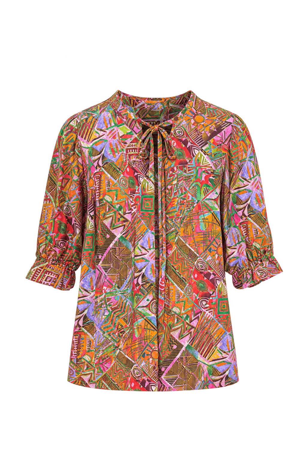 1980s Rust Orange and Brown Woven Fabric Blouse - Front View