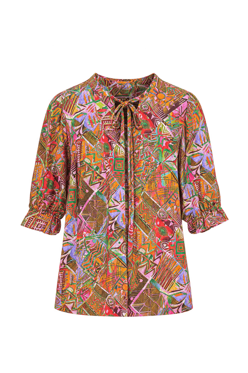 1980s Rust Orange and Brown Woven Fabric Blouse - Front View