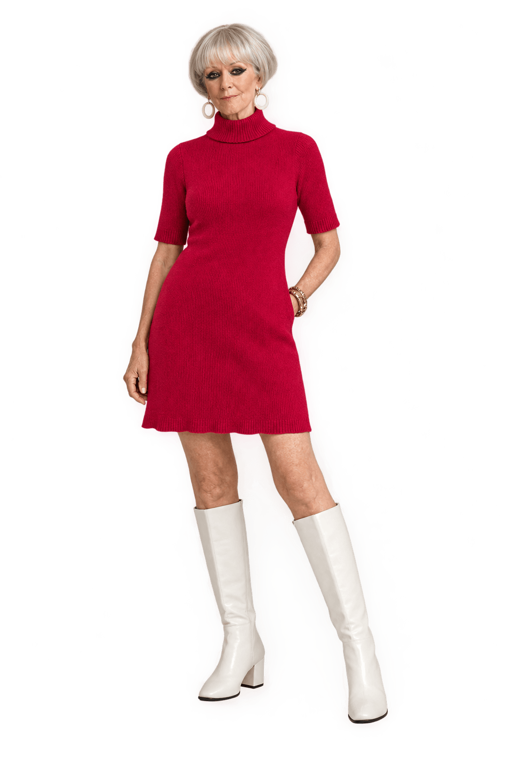 1960s Deep Burgundy Red Knit Sweater - Model