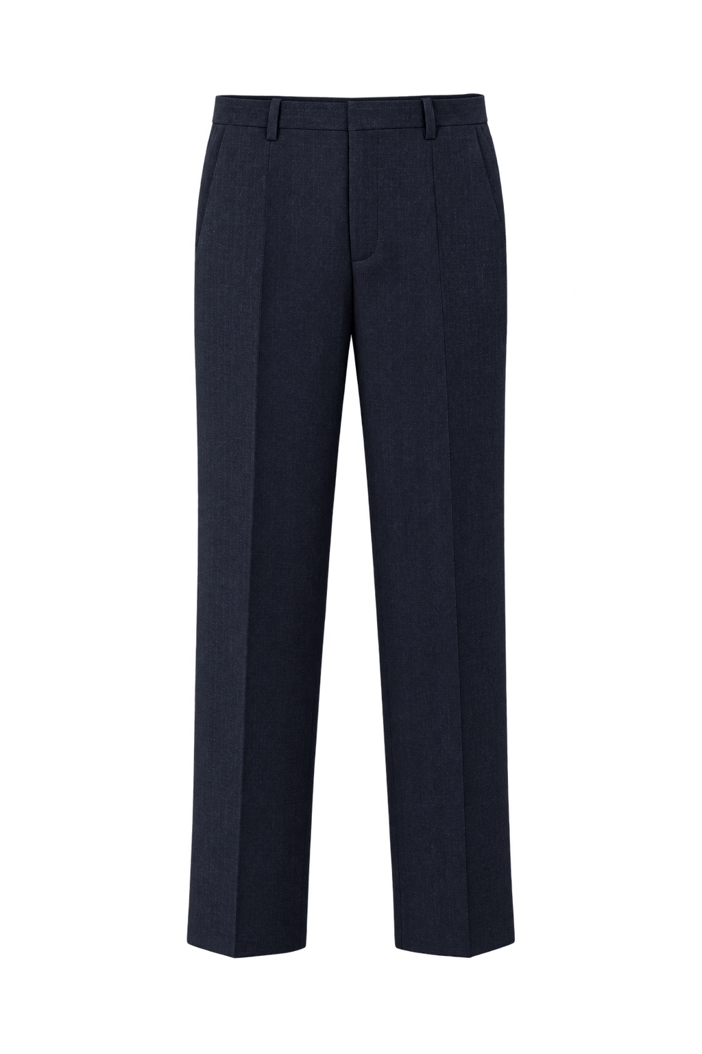 1980s Dark Navy Blue Woven Suiting Trousers - Front View
