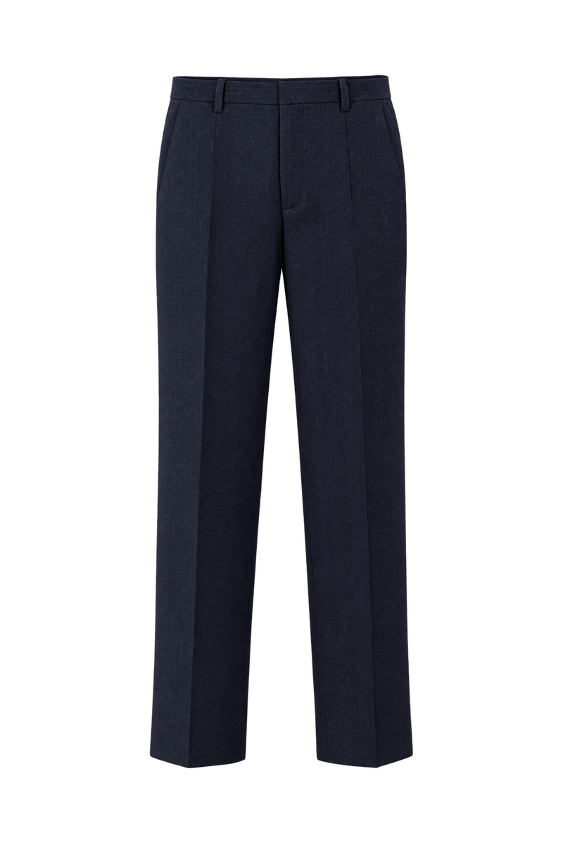 1980s Dark Navy Blue Woven Suiting Trousers - Front View