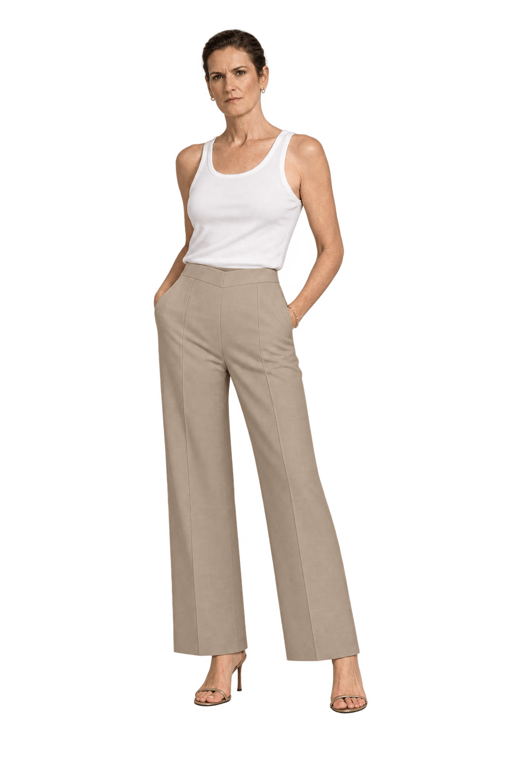 1990s Cream Beige Woven Trousers - Model