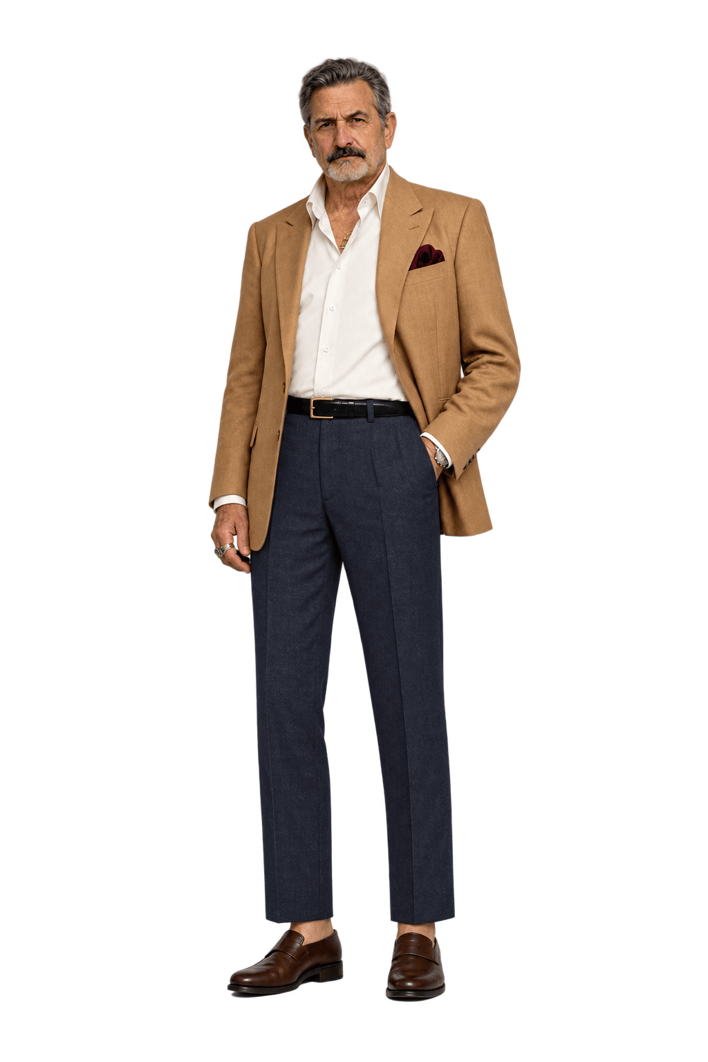1980s Dark Navy Blue Woven Suiting Trousers - Model