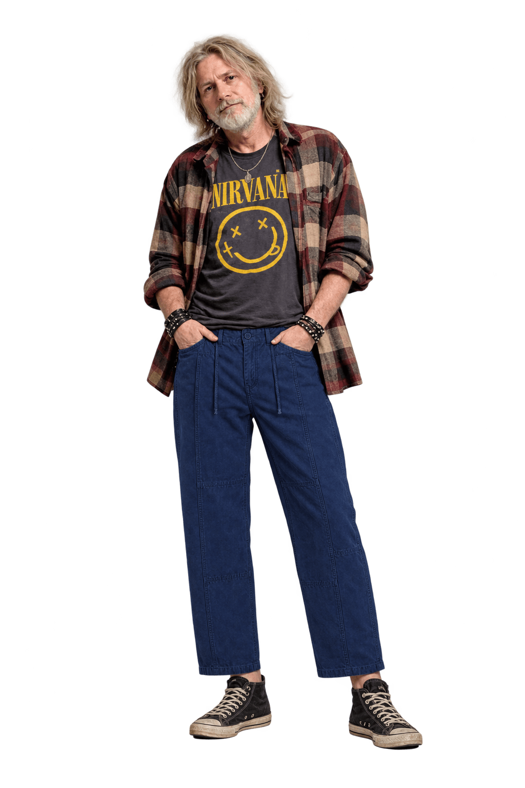 1990s Navy Blue Woven Trousers - Model