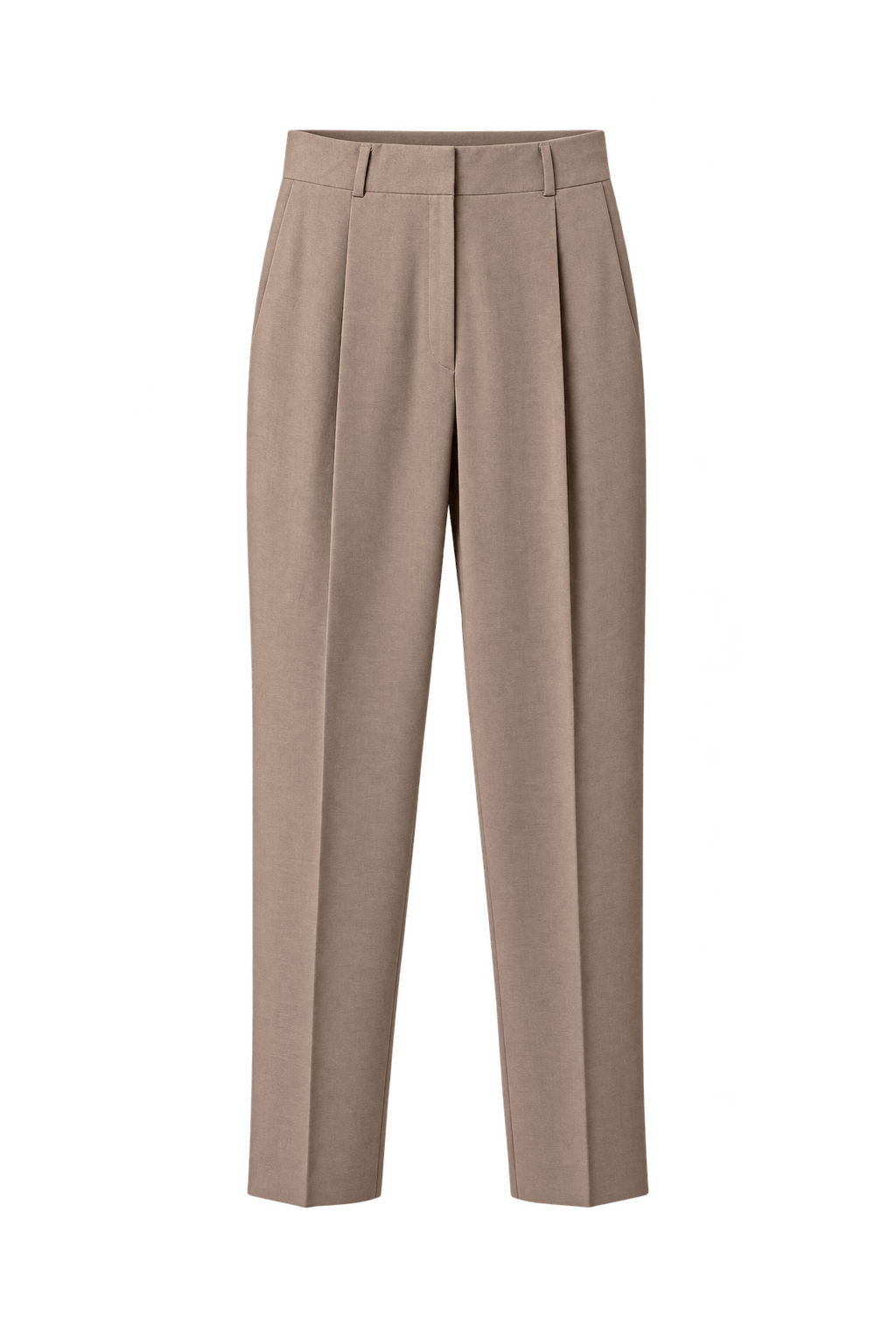 1980s Muted Taupe Beige Woven Trousers - Front View