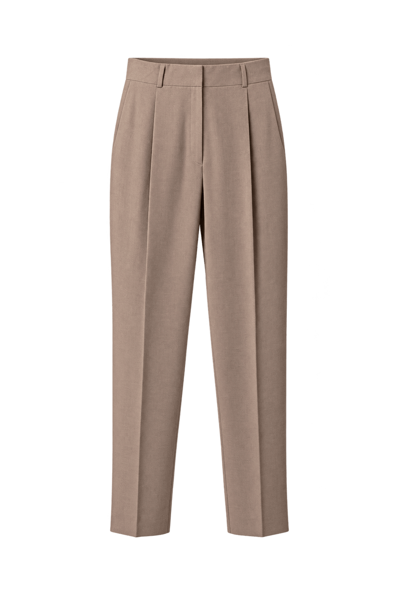 1980s Muted Taupe Beige Woven Trousers - Front View