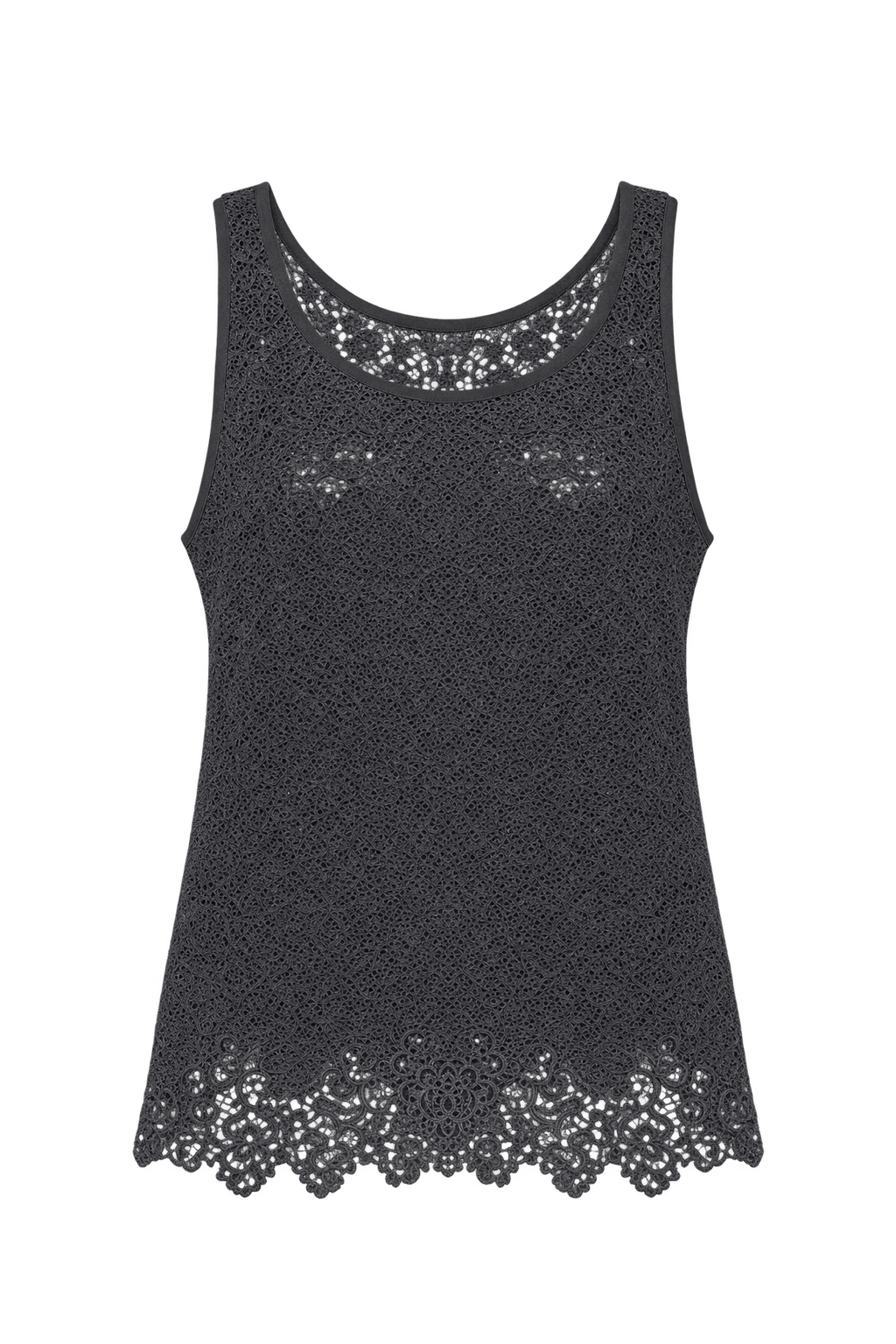 1970s Black Lace Tank Top - Front View