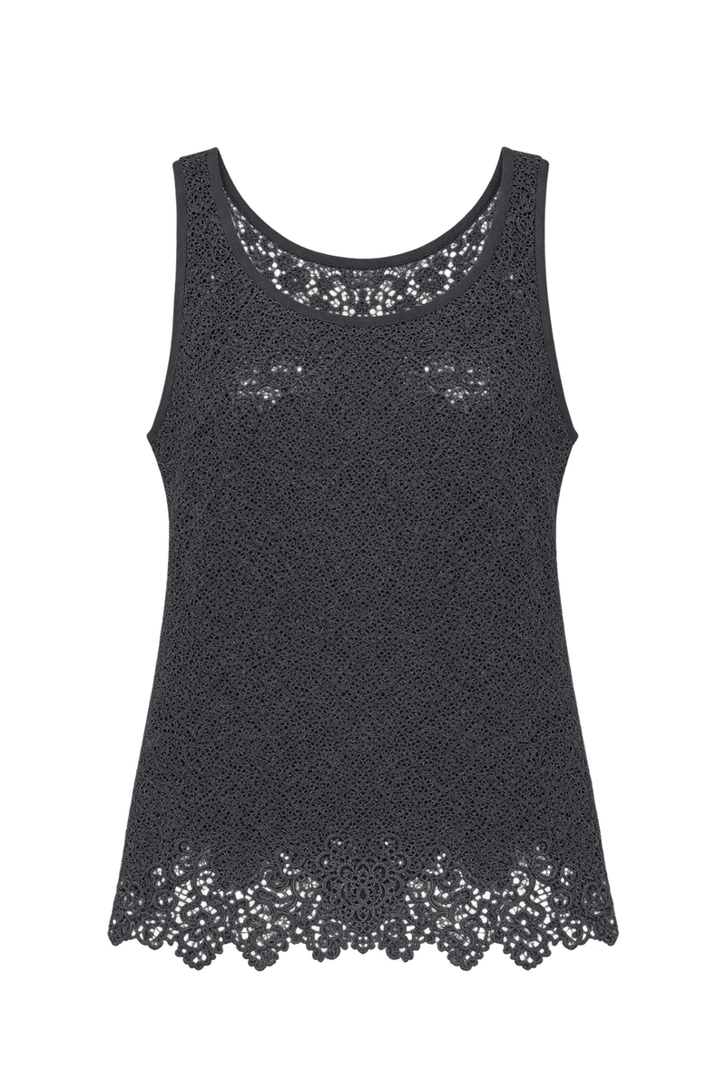 1970s Black Lace Tank Top - Front View