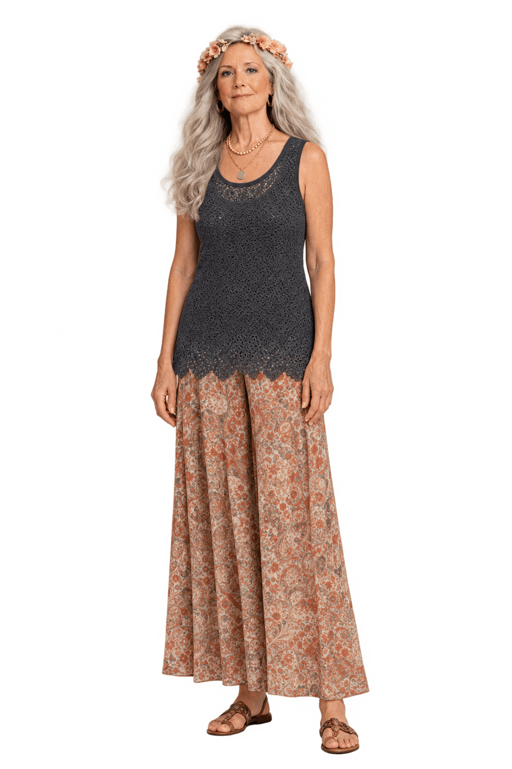1970s Black Lace Tank Top - Model