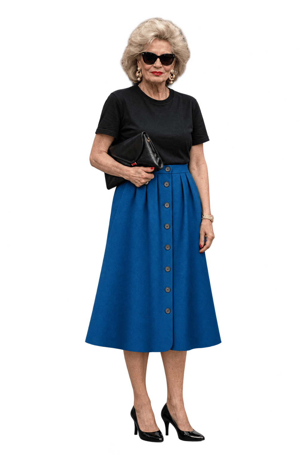 1980s Cobalt Blue Woven Fabric Skirt - Model