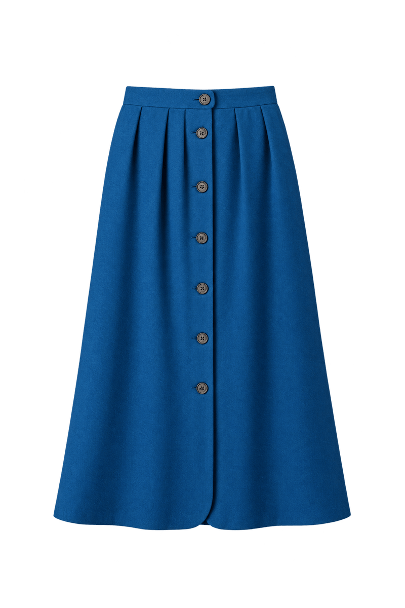 1980s Cobalt Blue Woven Fabric Skirt - Front View
