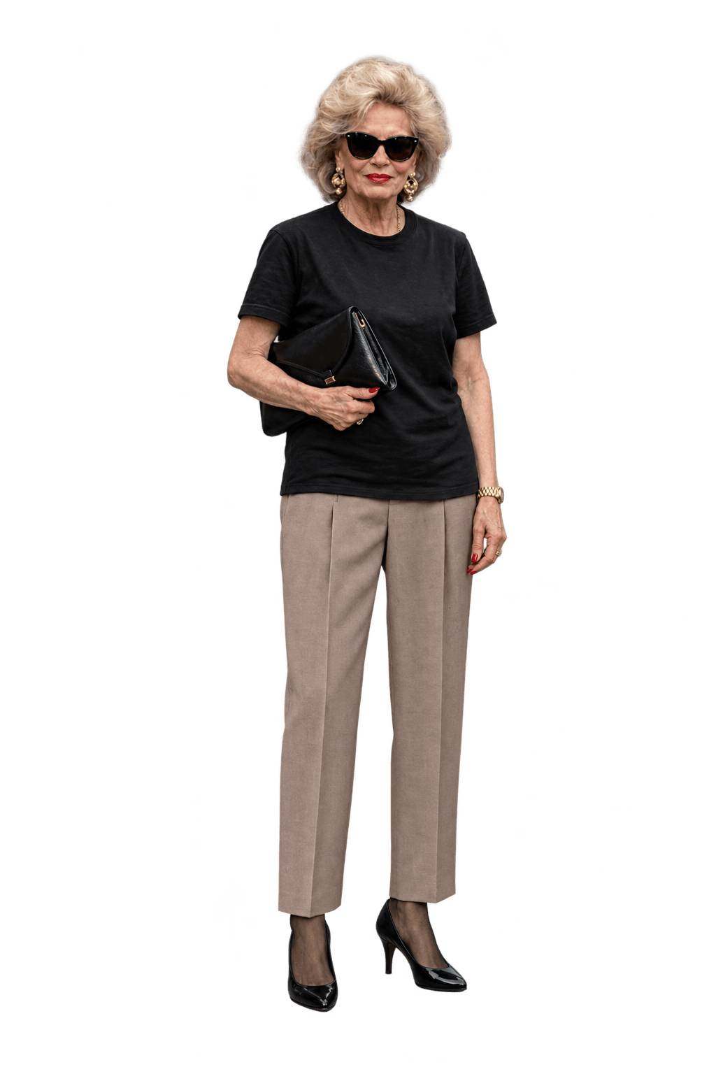 1980s Muted Taupe Beige Woven Trousers - Model
