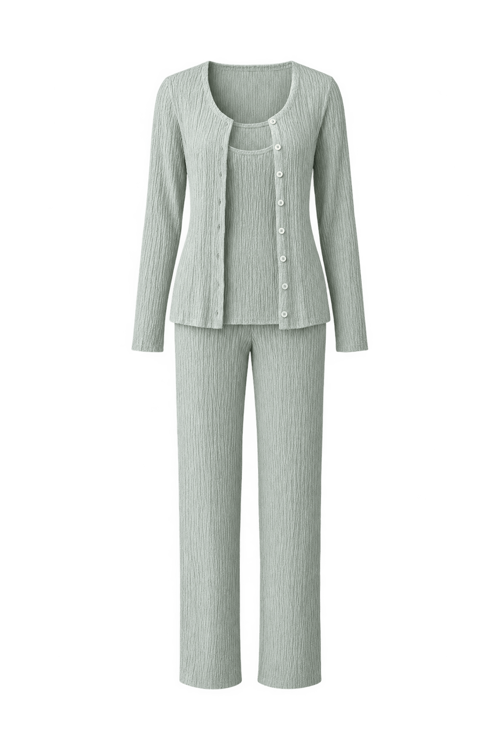 1990s Pale Mint Green Knit Matching Cardigan and Tank Top Set - Front View