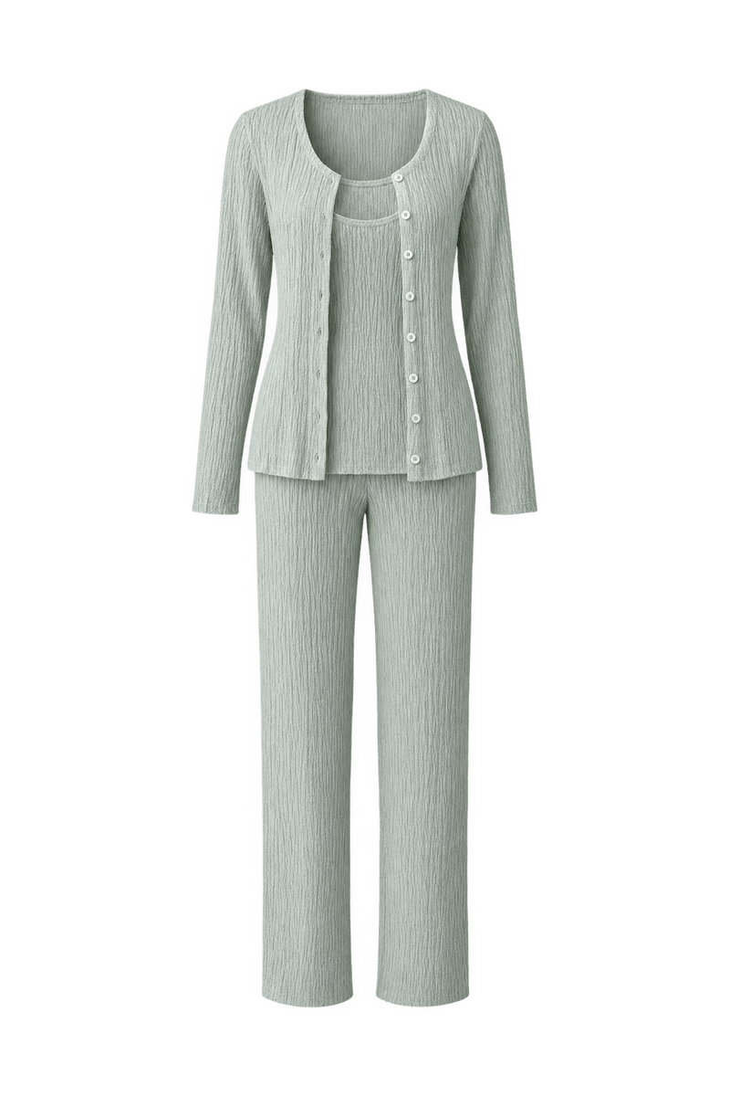 1990s Pale Mint Green Knit Matching Cardigan and Tank Top Set - Front View