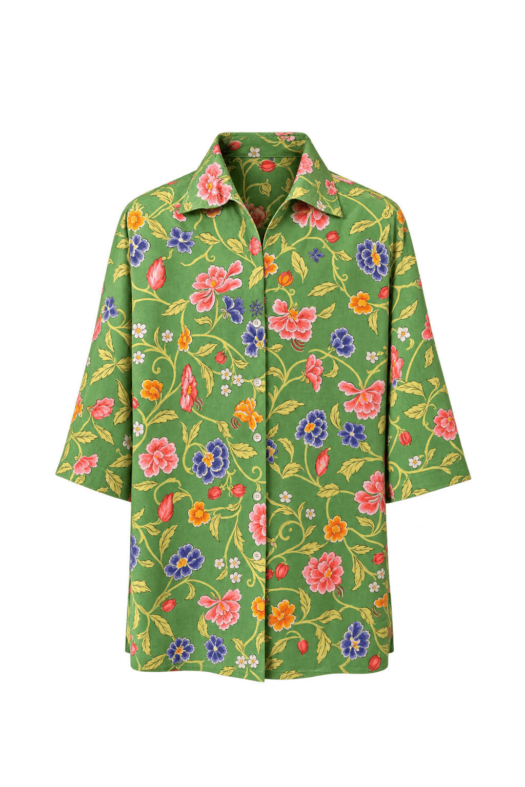1970s Leaf Green Woven Button-Down Shirt - Front View