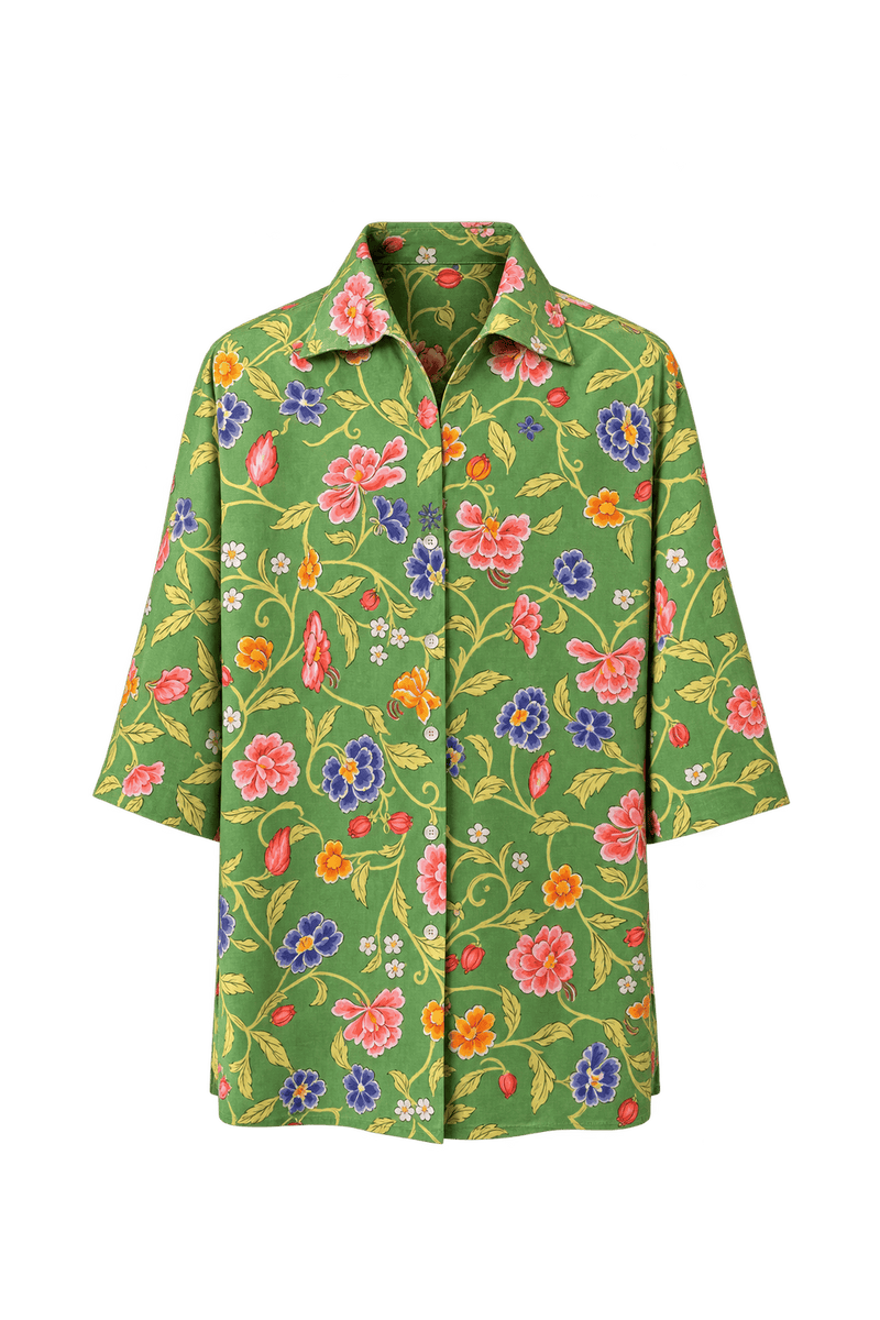 1970s Leaf Green Woven Button-Down Shirt - Front View