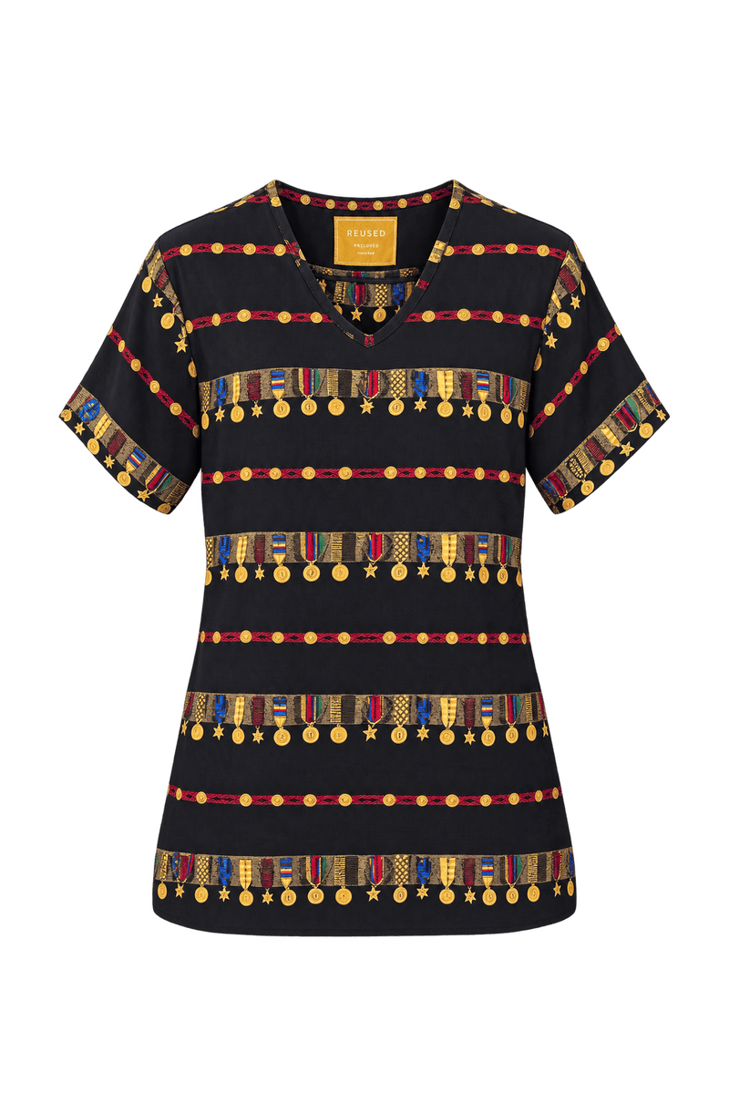 1980s Black Woven Blouse - Front View