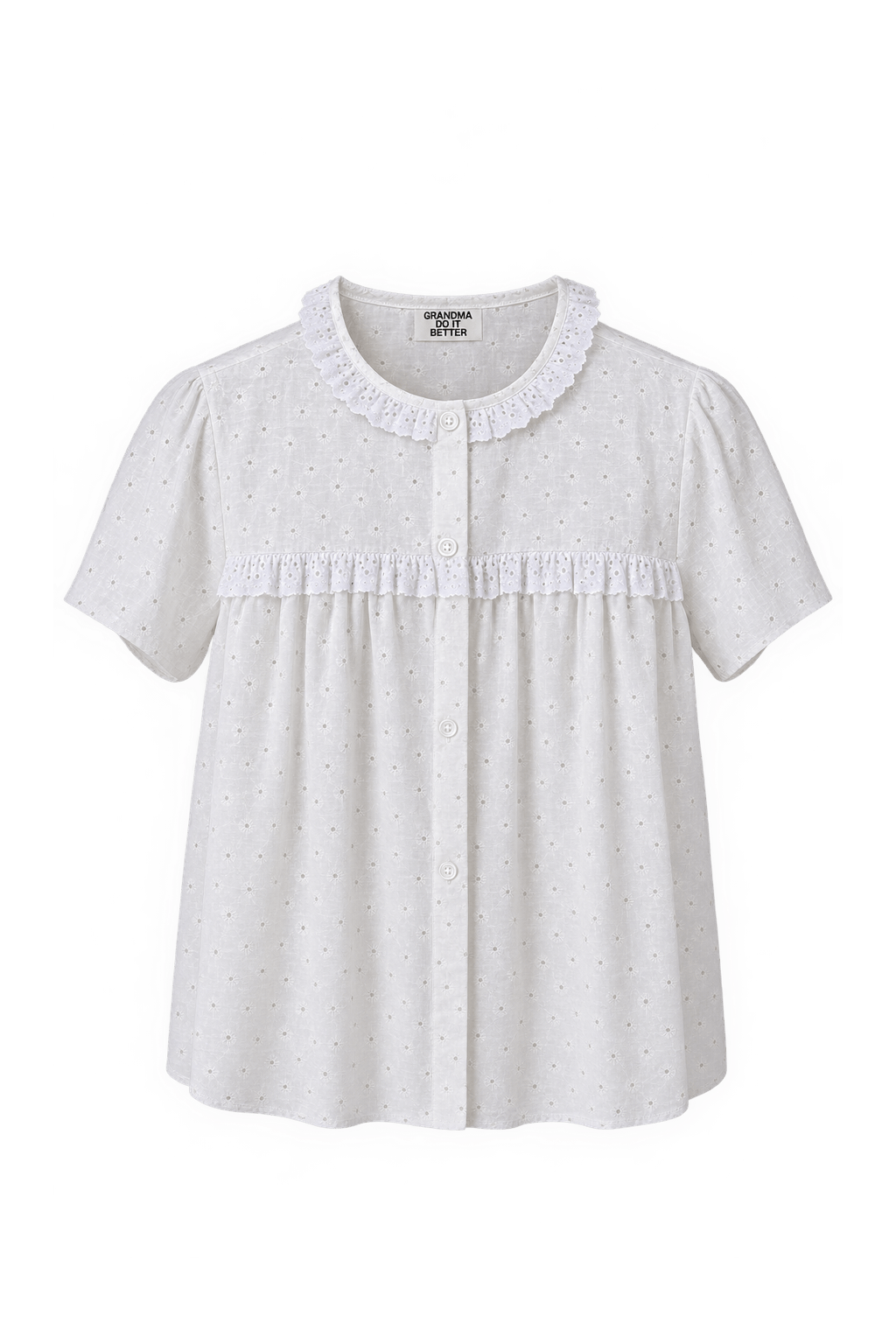 1970s Soft White Cotton Blouse - Front View