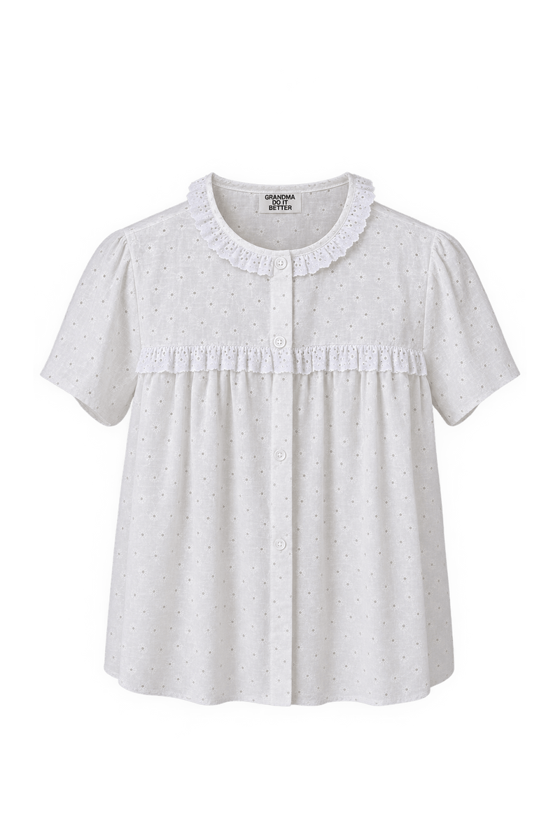 1970s Soft White Cotton Blouse - Front View