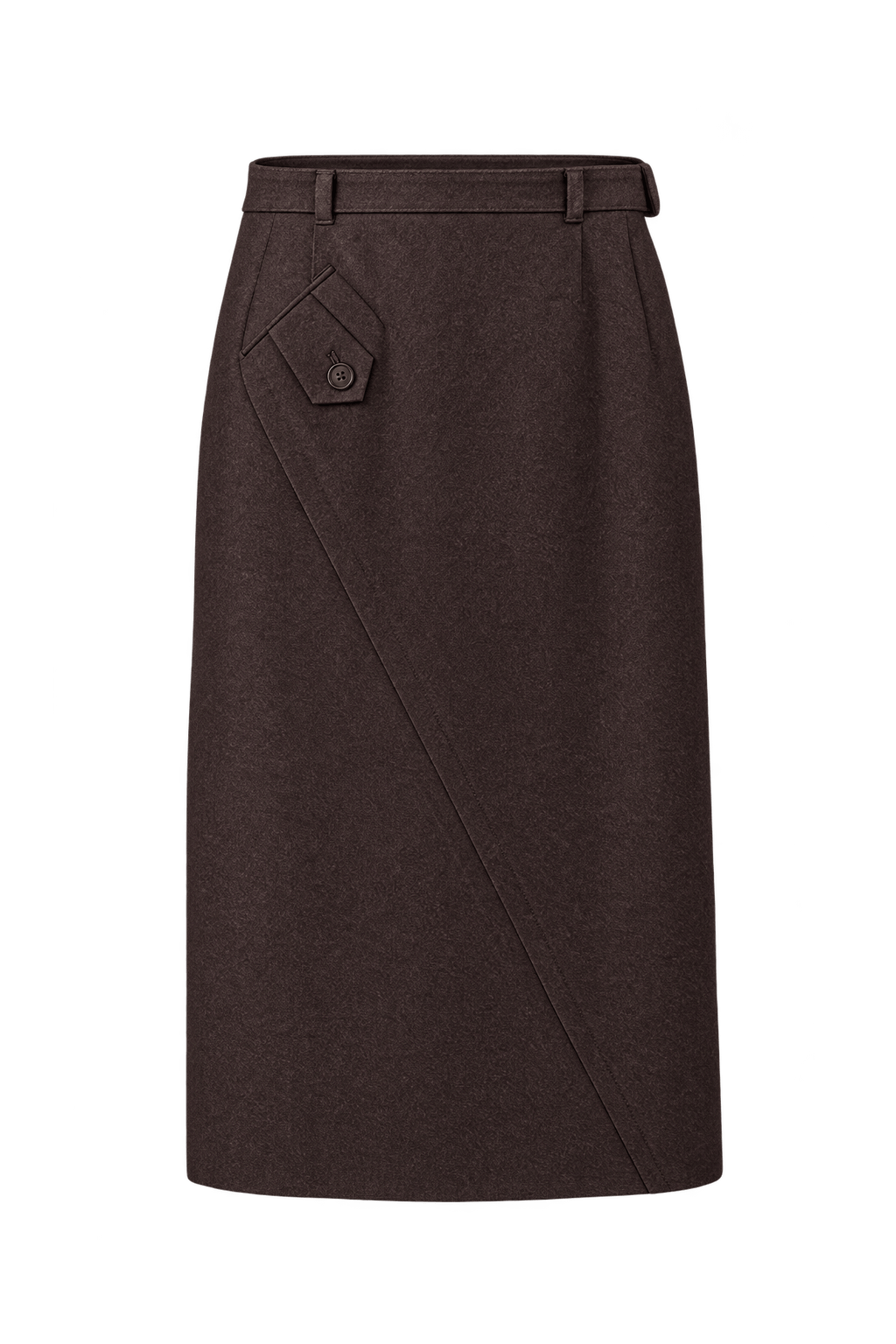 1950s Dark Chocolate Brown Wool Skirt - Front View
