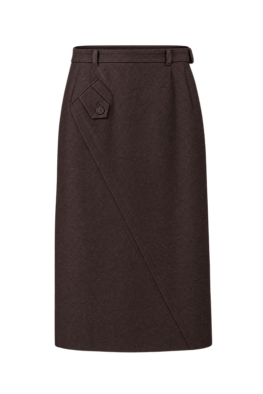 1950s Dark Chocolate Brown Wool Skirt - Front View