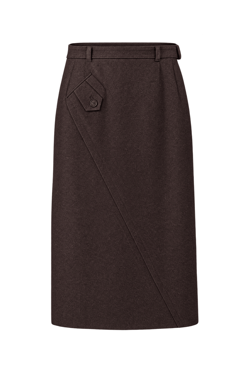 1950s Dark Chocolate Brown Wool Skirt - Front View