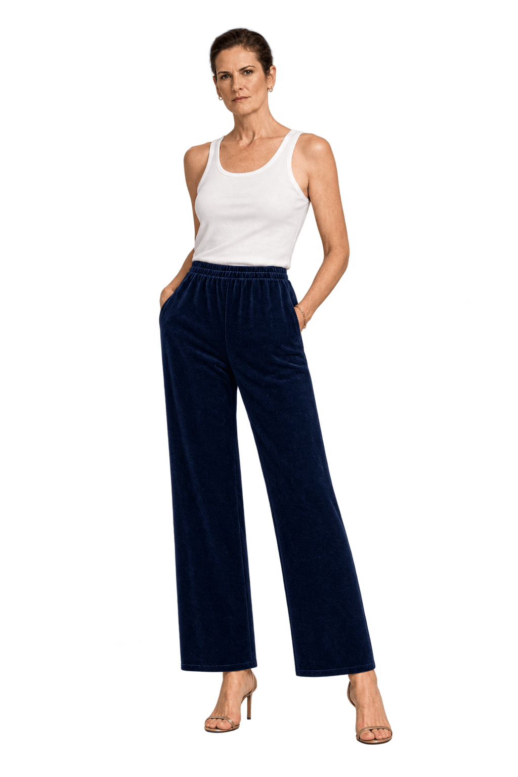 1990s Deep Navy Blue Velvet Pants - Model