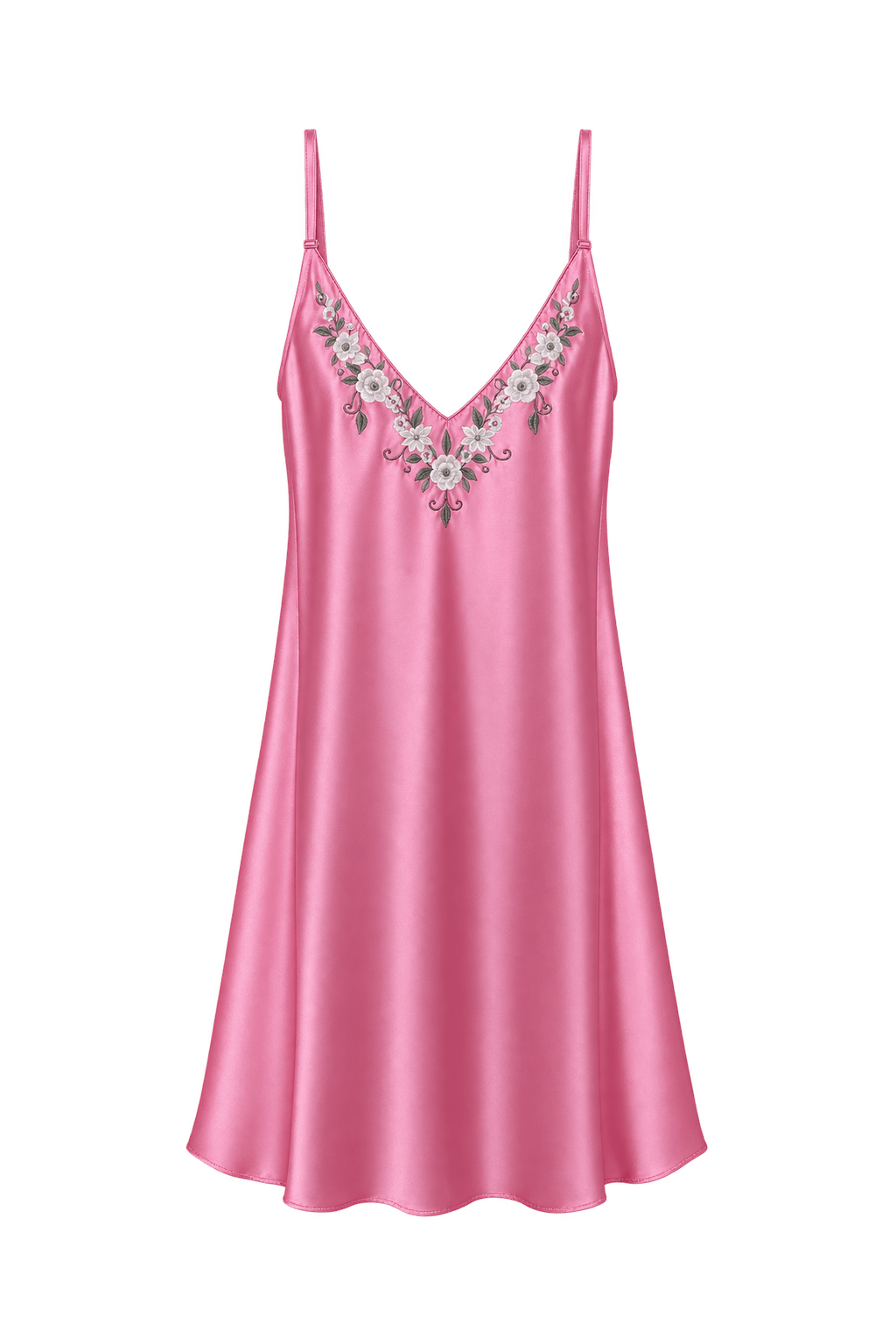 1970s Bright Pink Satin Slip - Front View