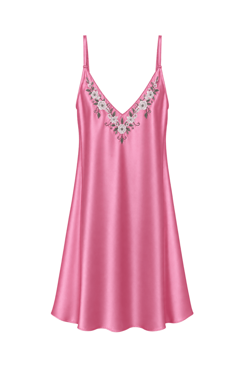 1970s Bright Pink Satin Slip - Front View