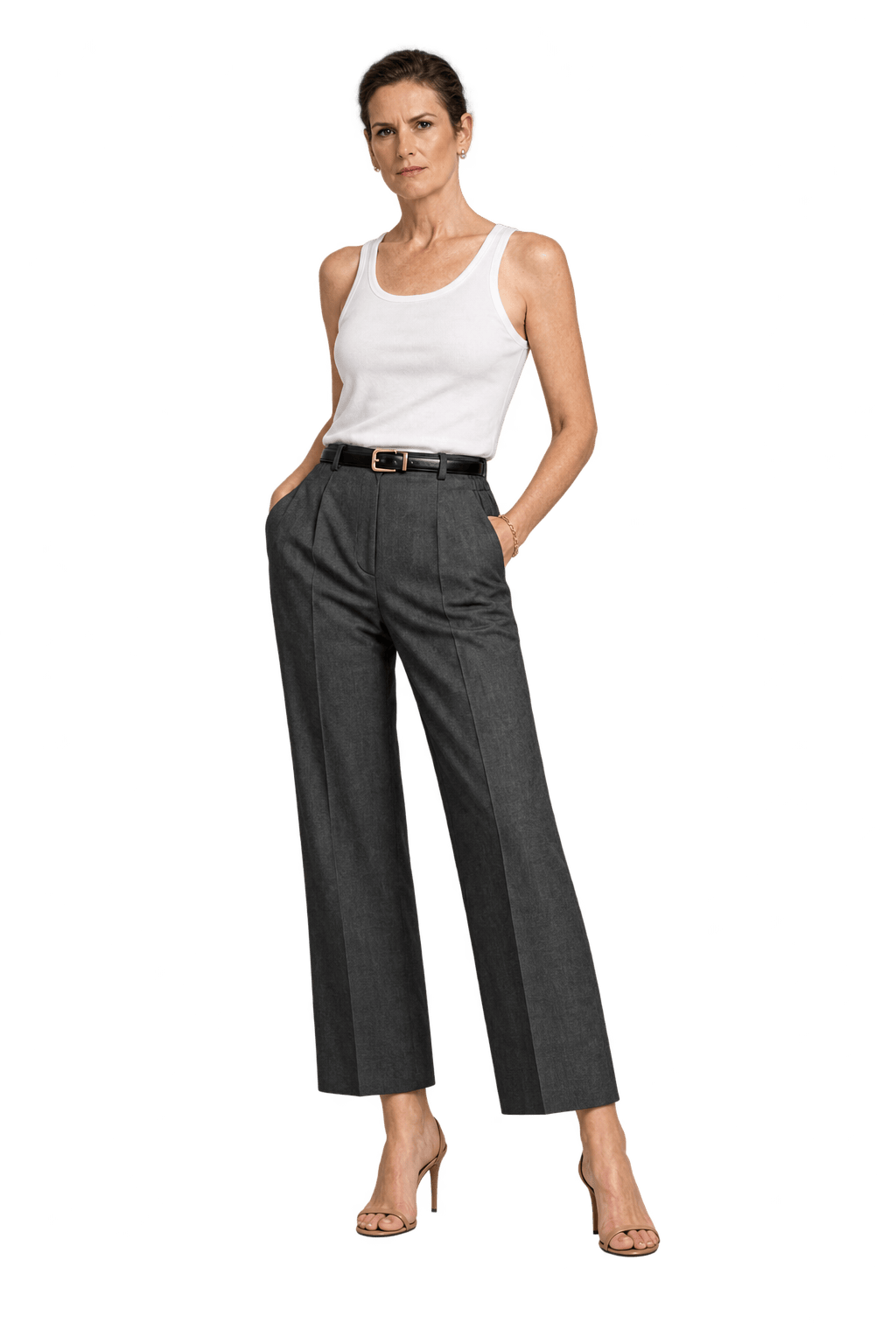 1990s Charcoal Black Woven Fabric Trousers - Model
