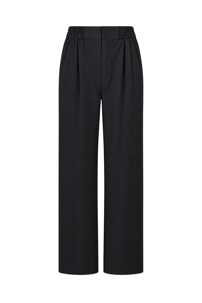 1990s Charcoal Black Woven Fabric Trousers - Front View
