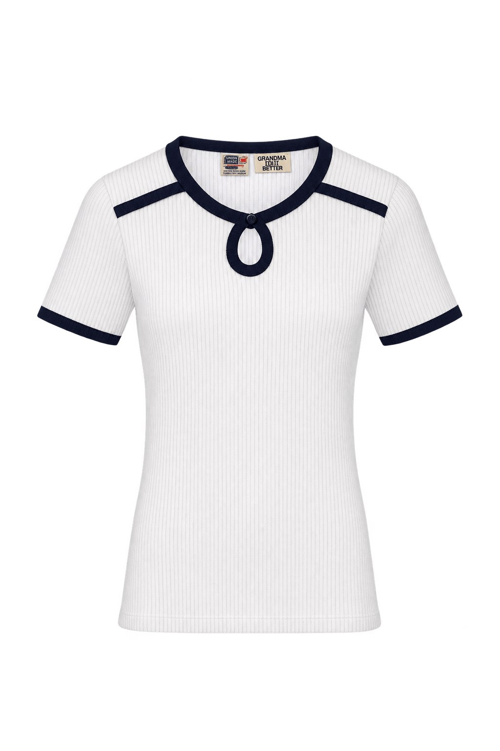 1960s Ivory White Ribbed Knit T-Shirt - Front View