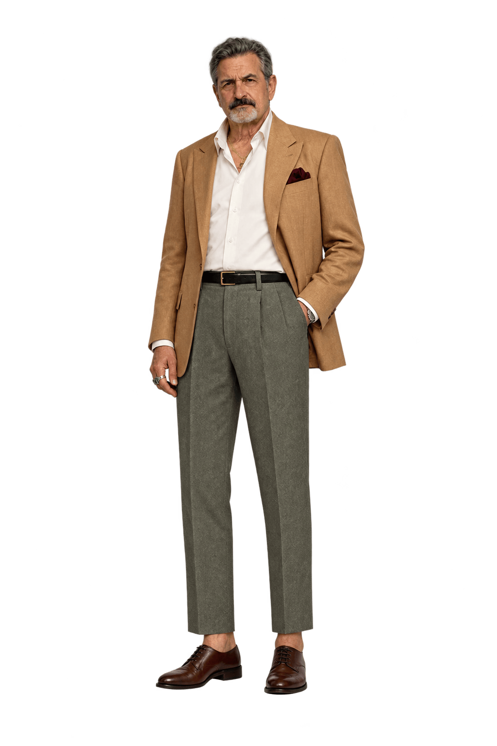 1980s Muted Olive Gray Wool-like Trousers - Model
