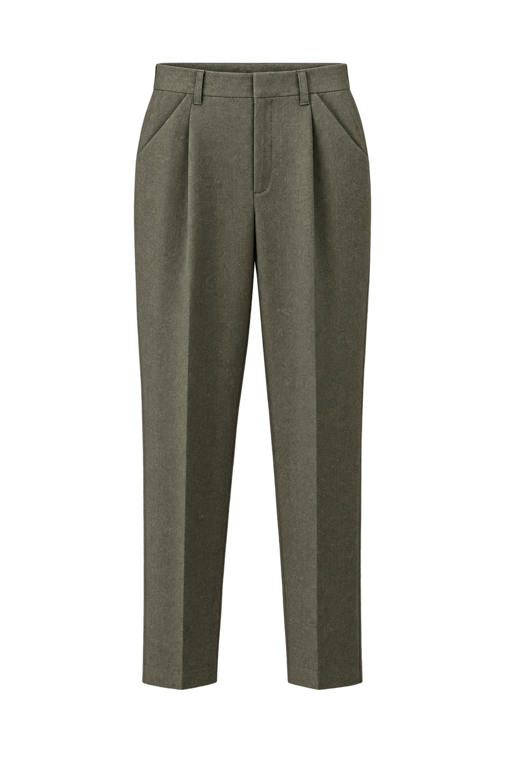 1980s Muted Olive Gray Wool-like Trousers - Front View