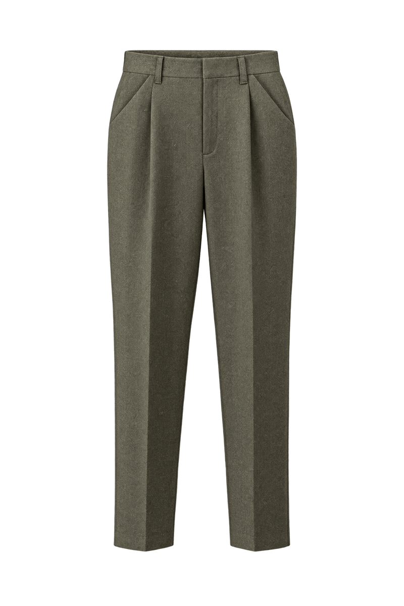 1980s Muted Olive Gray Wool-like Trousers - Front View